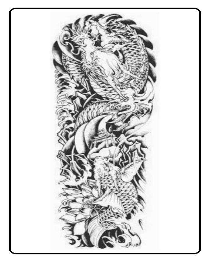 Ascending Dragon & Carp Fish Full Sleeve Semi Permanent Tattoo