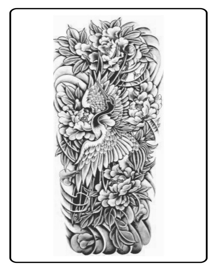 Floral Crane Full Sleeve Semi Permanent Tattoos