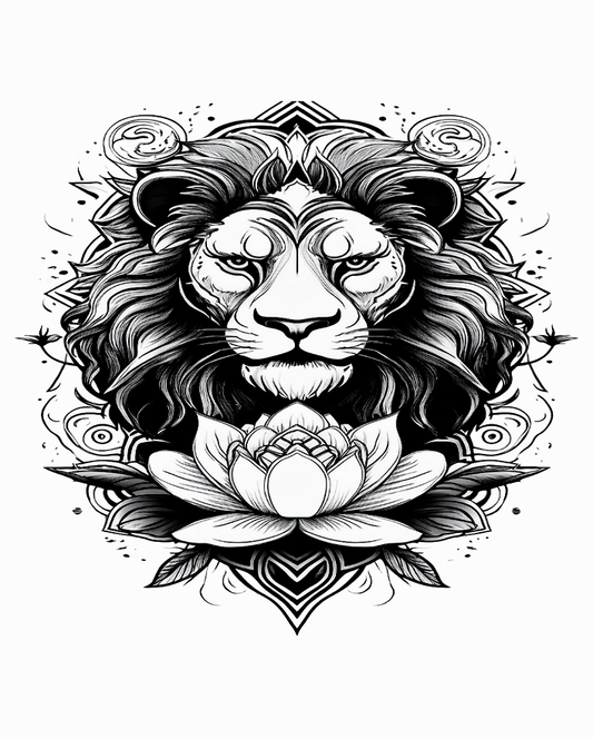 Lotus Lion Temporary Tattoo