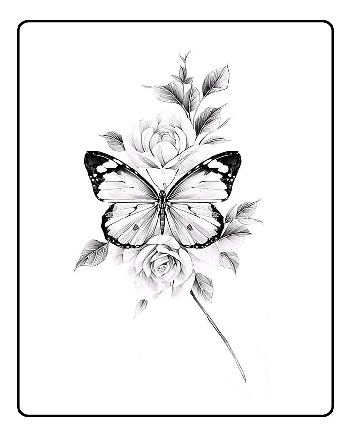 Roses & Butterfly Temporary Tattoo