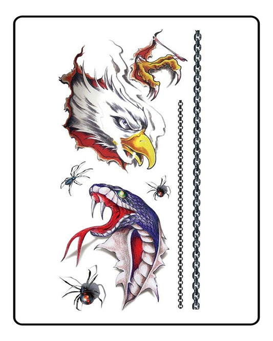 3D Wild Eagle & Snake Temporary Tattoo Bundle