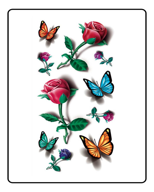 3D New Butterfly & Roses Temporary Tattoo Bundle