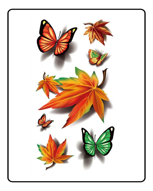 3D Butterfly & Maple Leaves Temporary Tattoo Bundle