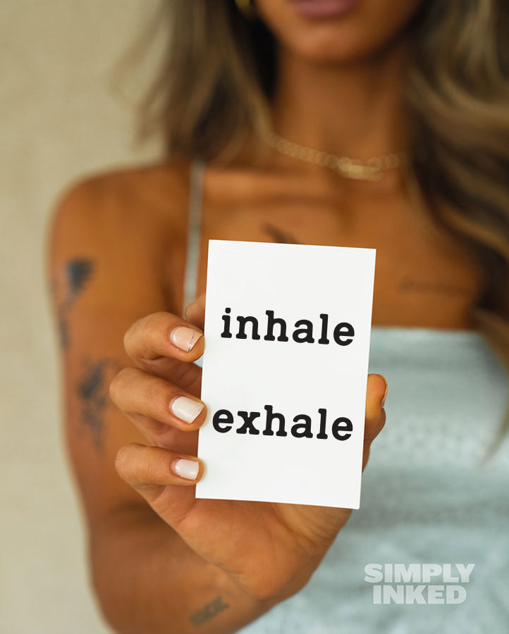 Matching 'Inhale' and 'Exhale' temporary tattoos, get