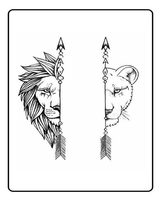 Lion & Lioness couple Semi Permanent Tattoo