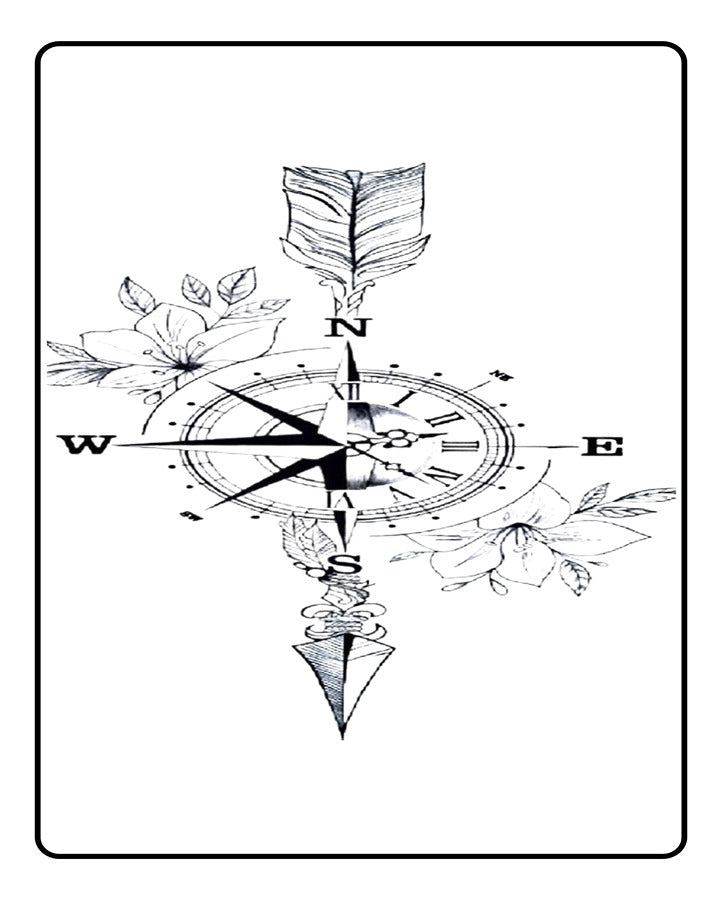 Floral Compass Semi Permanent Tattoo