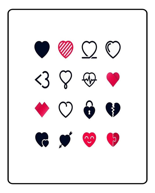 Minimalist 16 Hearts Temporary Tattoo Bundle